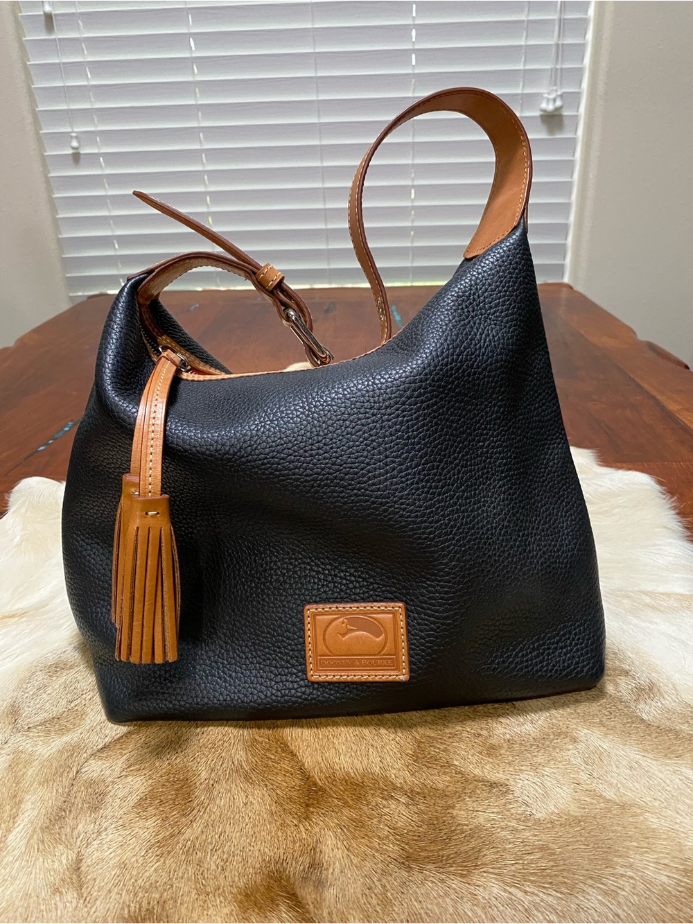 Dooney & Bourke Black & Tan Leather Hobo Bag